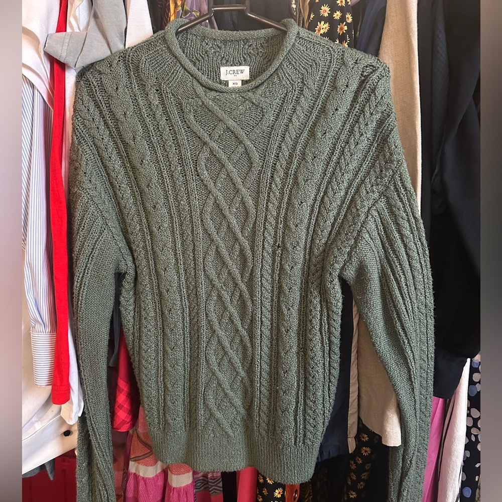J. Crew Women's Olive Cable Knit Sweater
